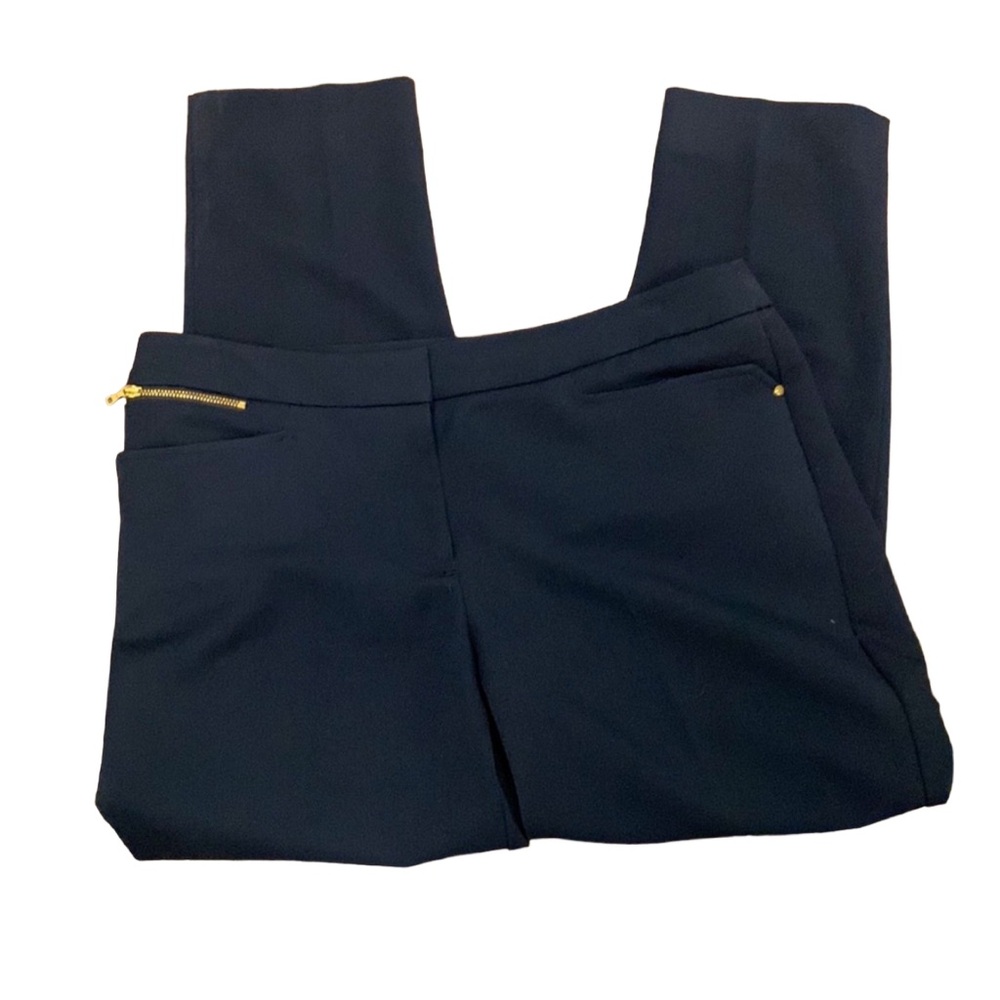 Jones New York Signature Stretch Cropped Trousers Pants Slacks Navy Blue w Gold